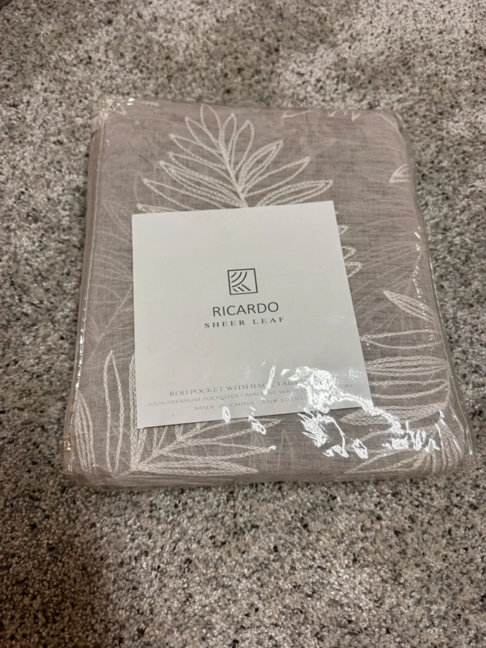 Ricardo Sheer Leaf Gray Rod Pocket Curtain Panel 52x108 Polyester ONE PANEL